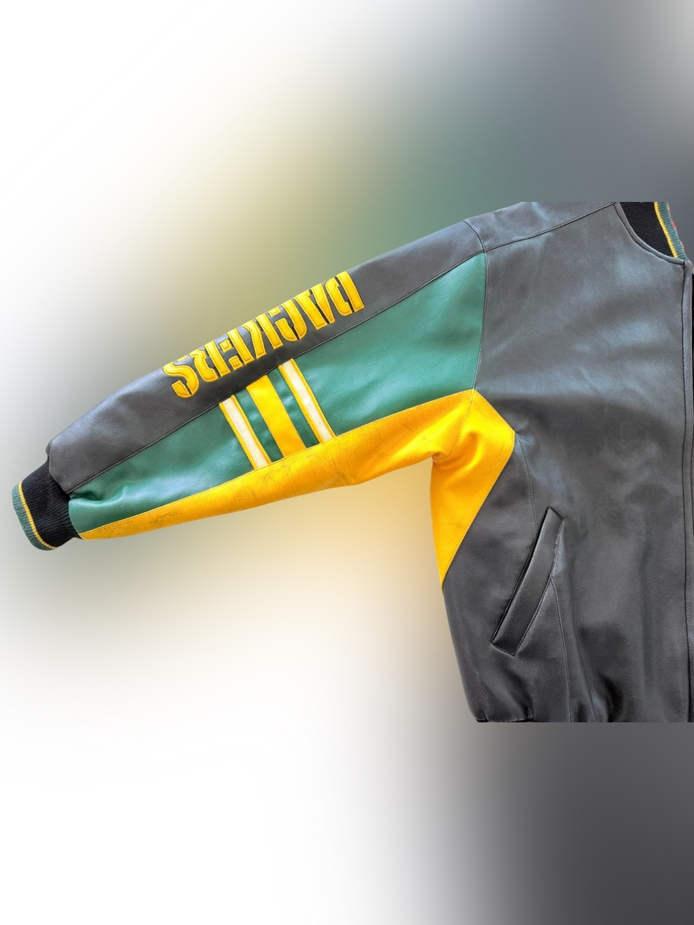 VTG NFL Green Bay Packers Faux Leather Bomber Jacket Size Large - Picture 3 of 8